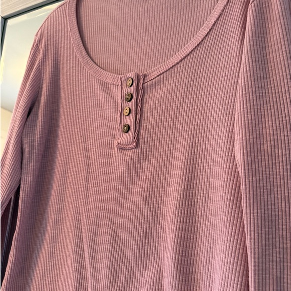 Pink Ribbed Button-Down Women's Top - Picture 3 of 5